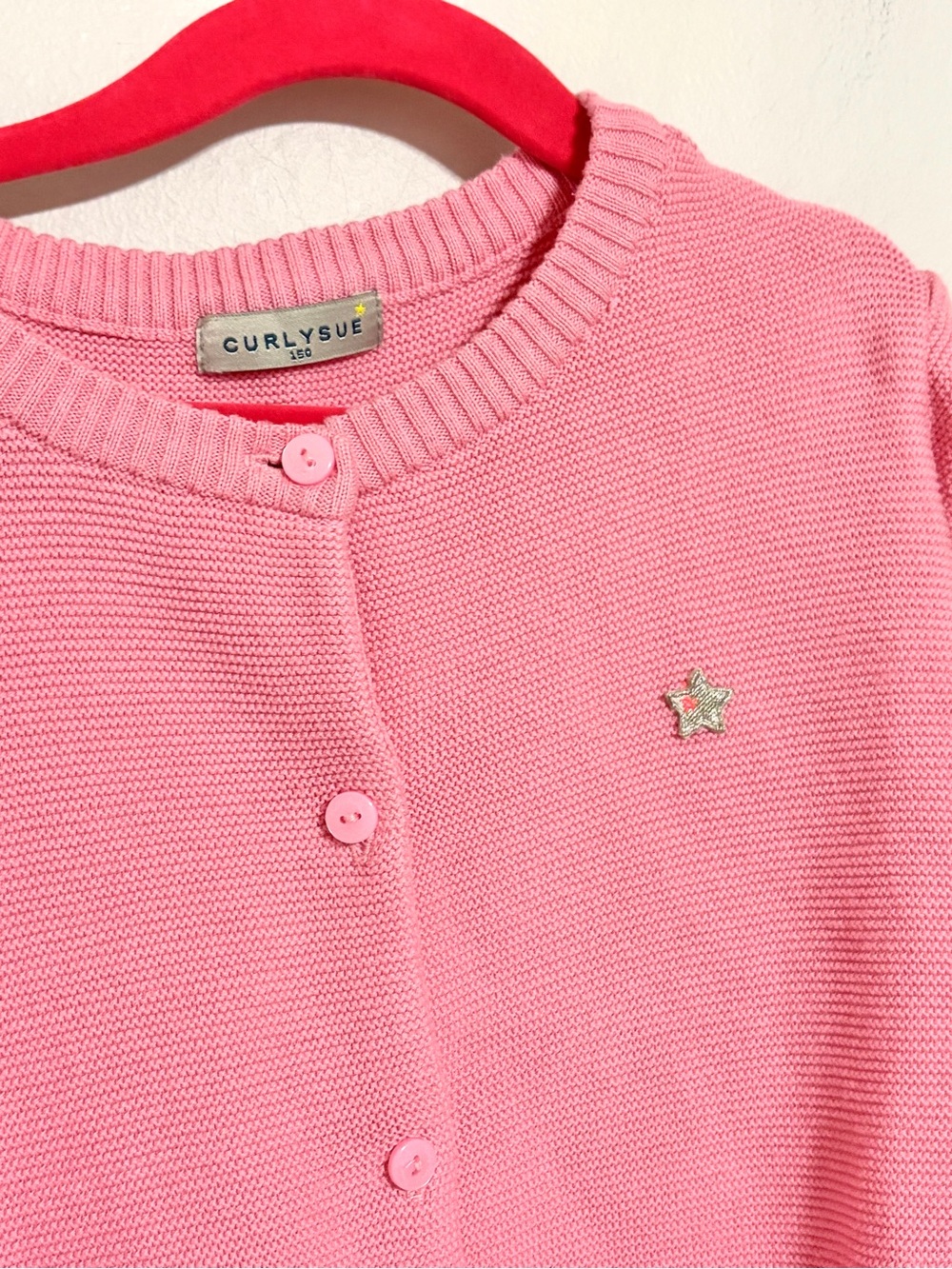 Pink Knit Button-Front Long Sleeve Sweater Cardigan Star Appliqué Size 12 150cm - Picture 2 of 5